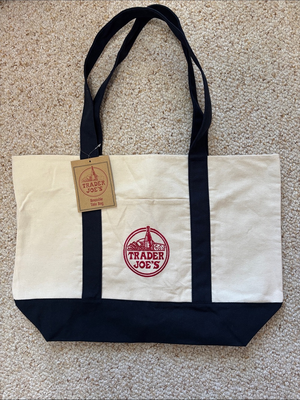 Viral New with Tags Trader Joe's Canvas Tote Bag in Cream and Navy Blue